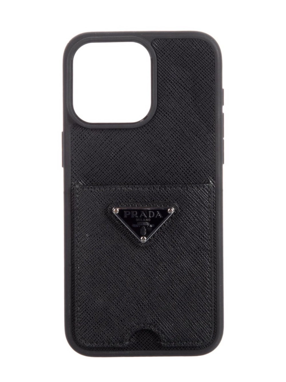 Prada Black Saffiano Leather Phone Case with Triangular Logo